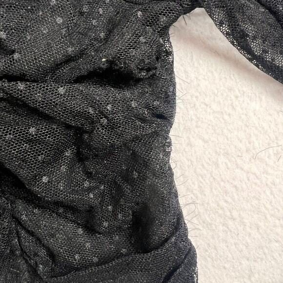 Chocolate USA Top Womens Medium Ruched Crop Sweetheart Neck Mesh Bell Sleeve - Picture 6 of 8